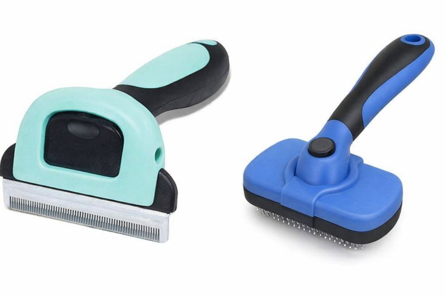 Två olika hundborstar för pälsvård mot fällning.